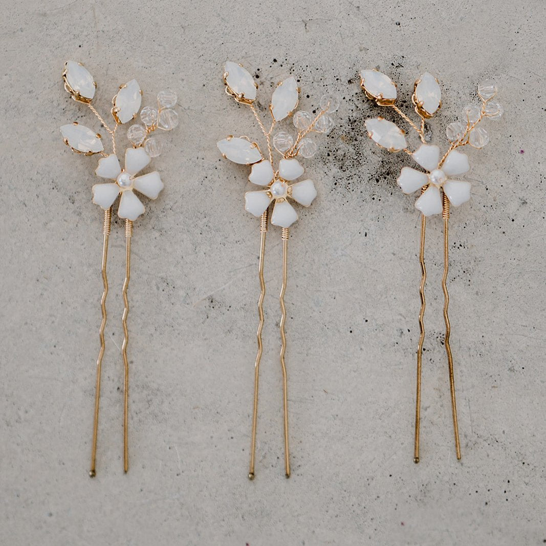 Annelie | Hochzeit Haarschmuck, Haarnadeln mit Blüten und Kristallen