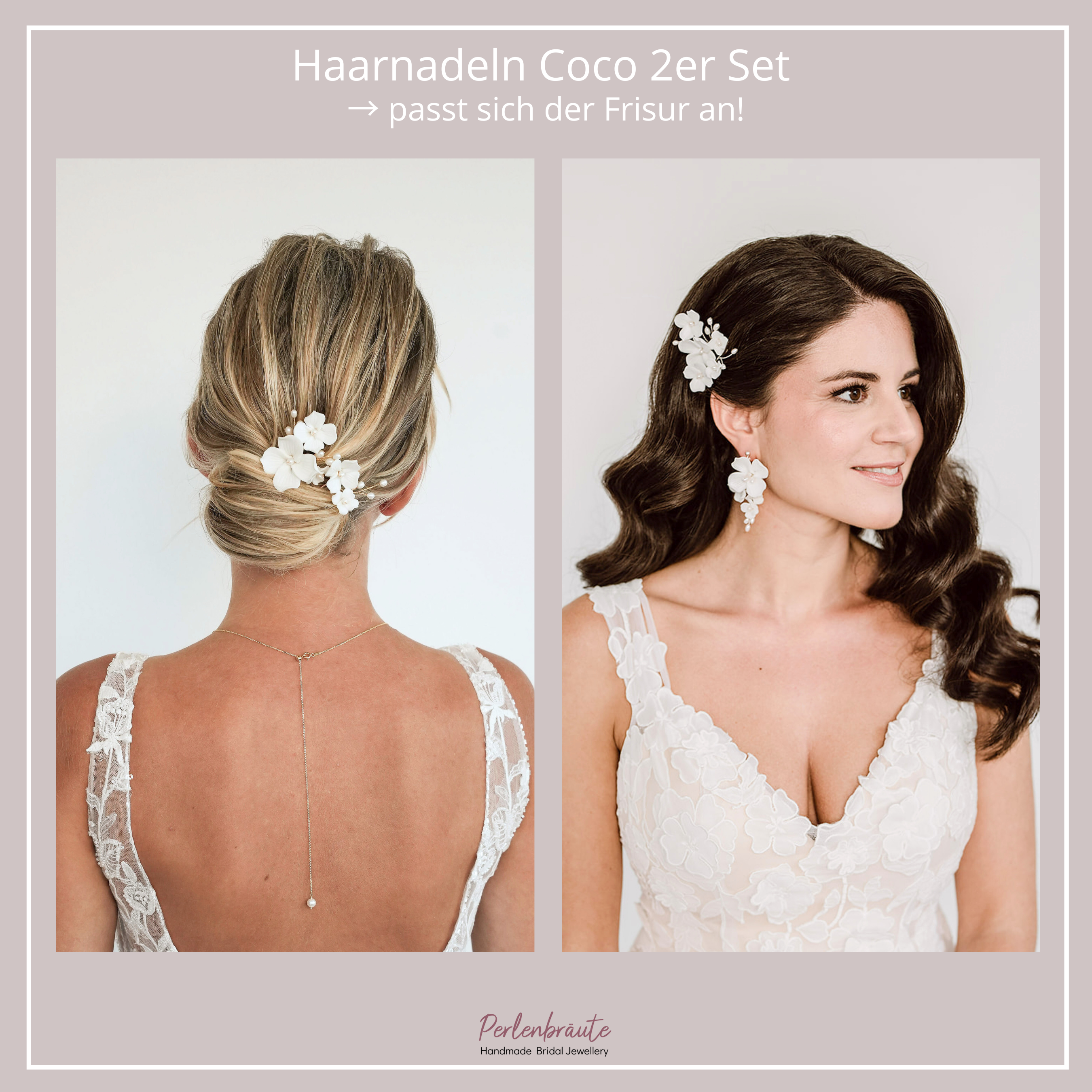 Coco | Braut Haarschmuck - Haarnadeln mit weißen Blüten und echten Perlen