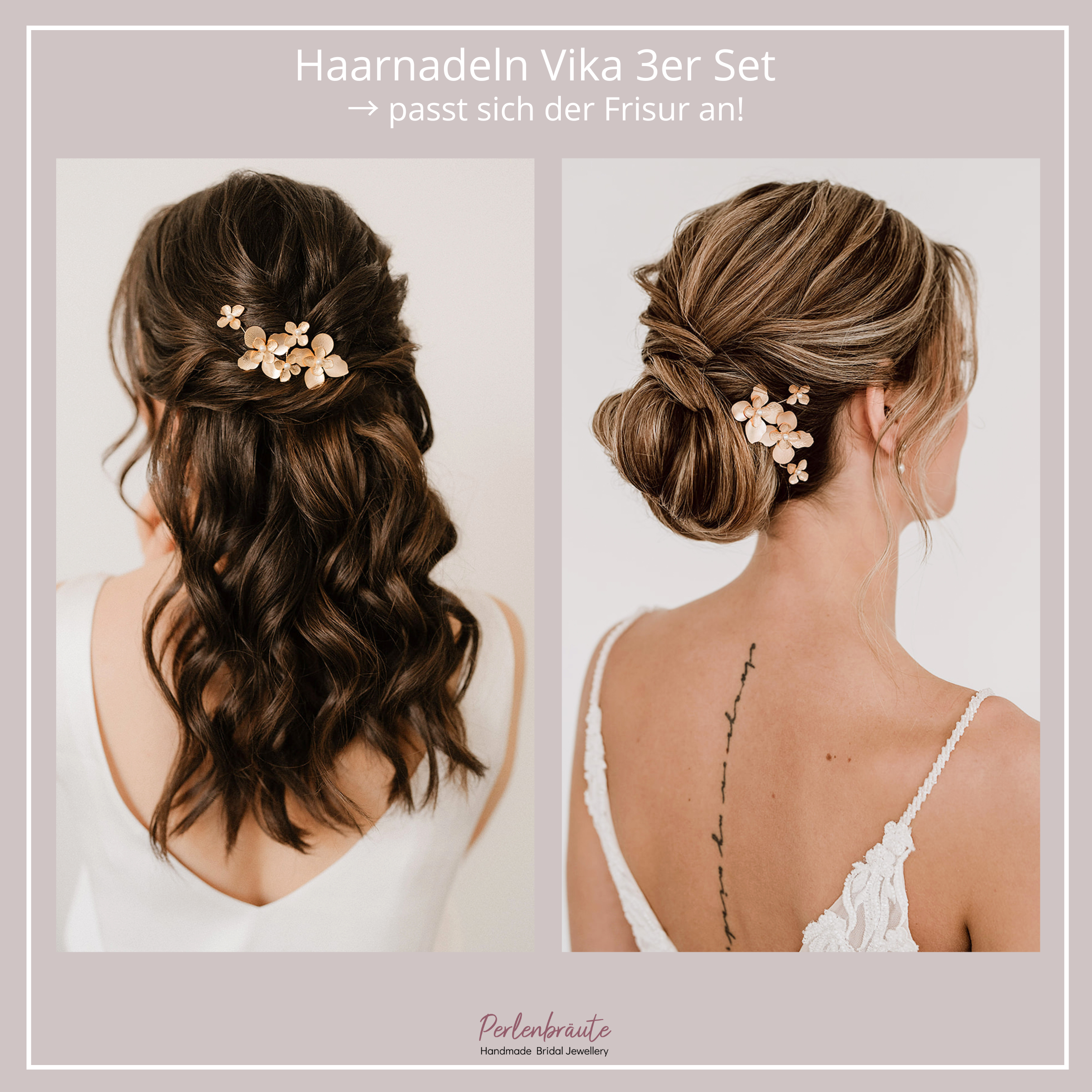 Vika | Haarschmuck Hochzeit - Haarnadeln mit Blüten und Perlen