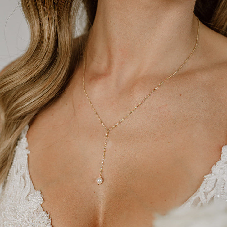 Mia | Brauthalskette mit Perle vegan - Y-Kette