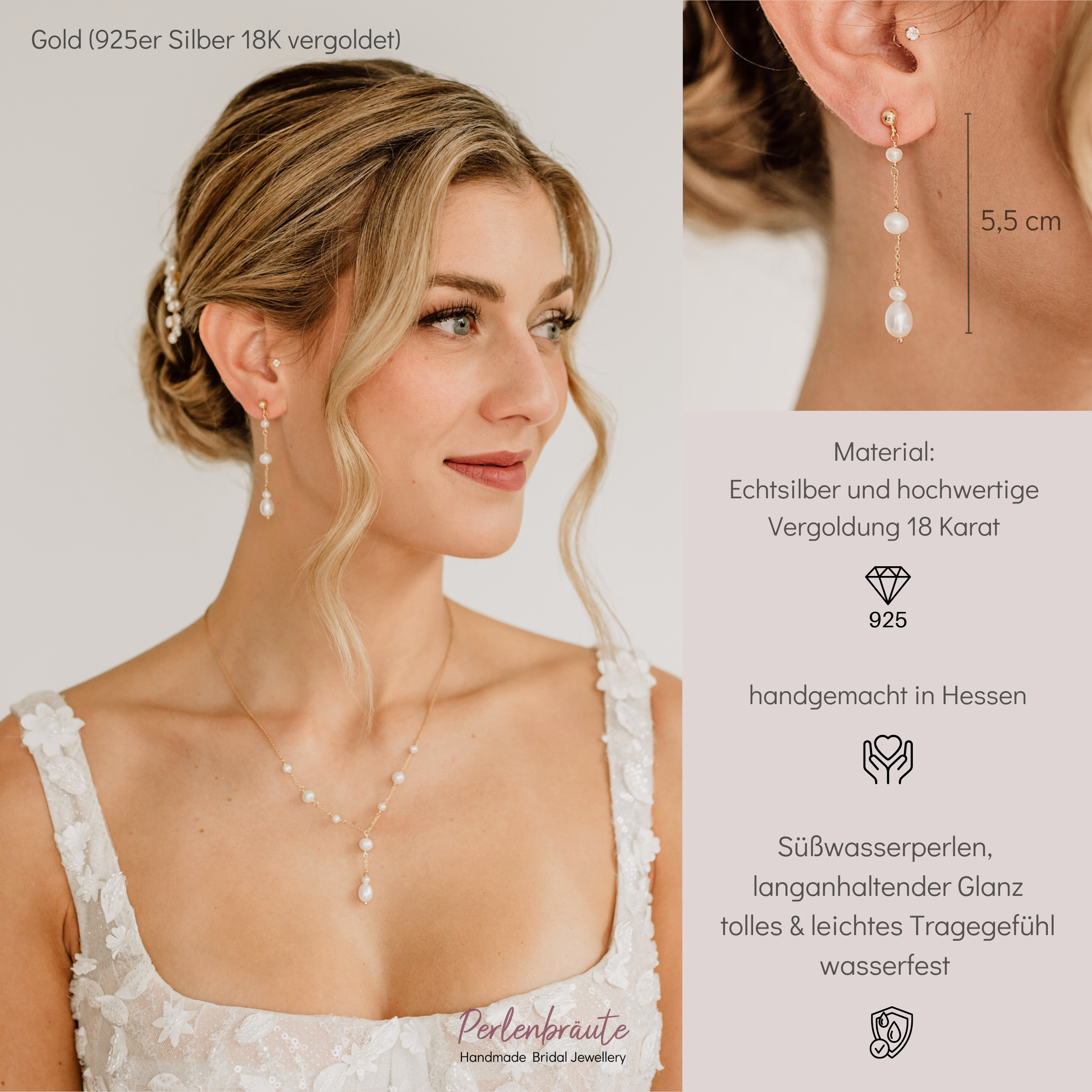 Joy | Braut Ohrringe mit echten Perlen