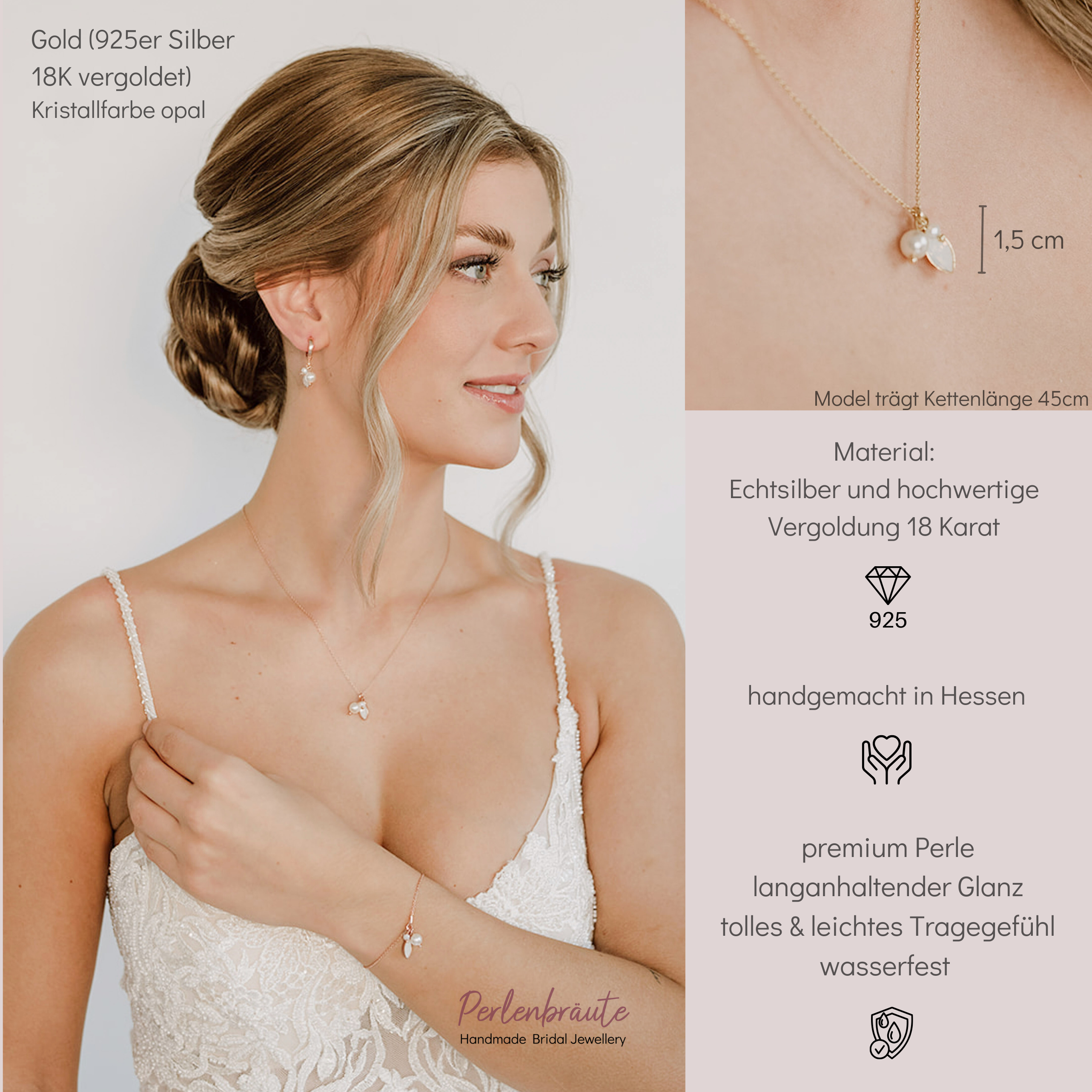 Kylie | Braut Halskette mit Perle und Kristallen