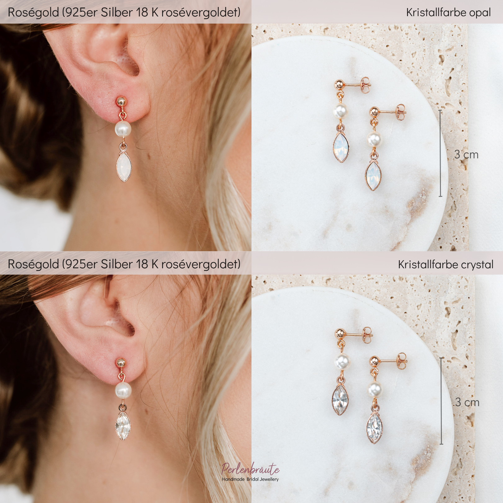 Kylie | Ohrringe Hochzeit mit Perle und Kristall