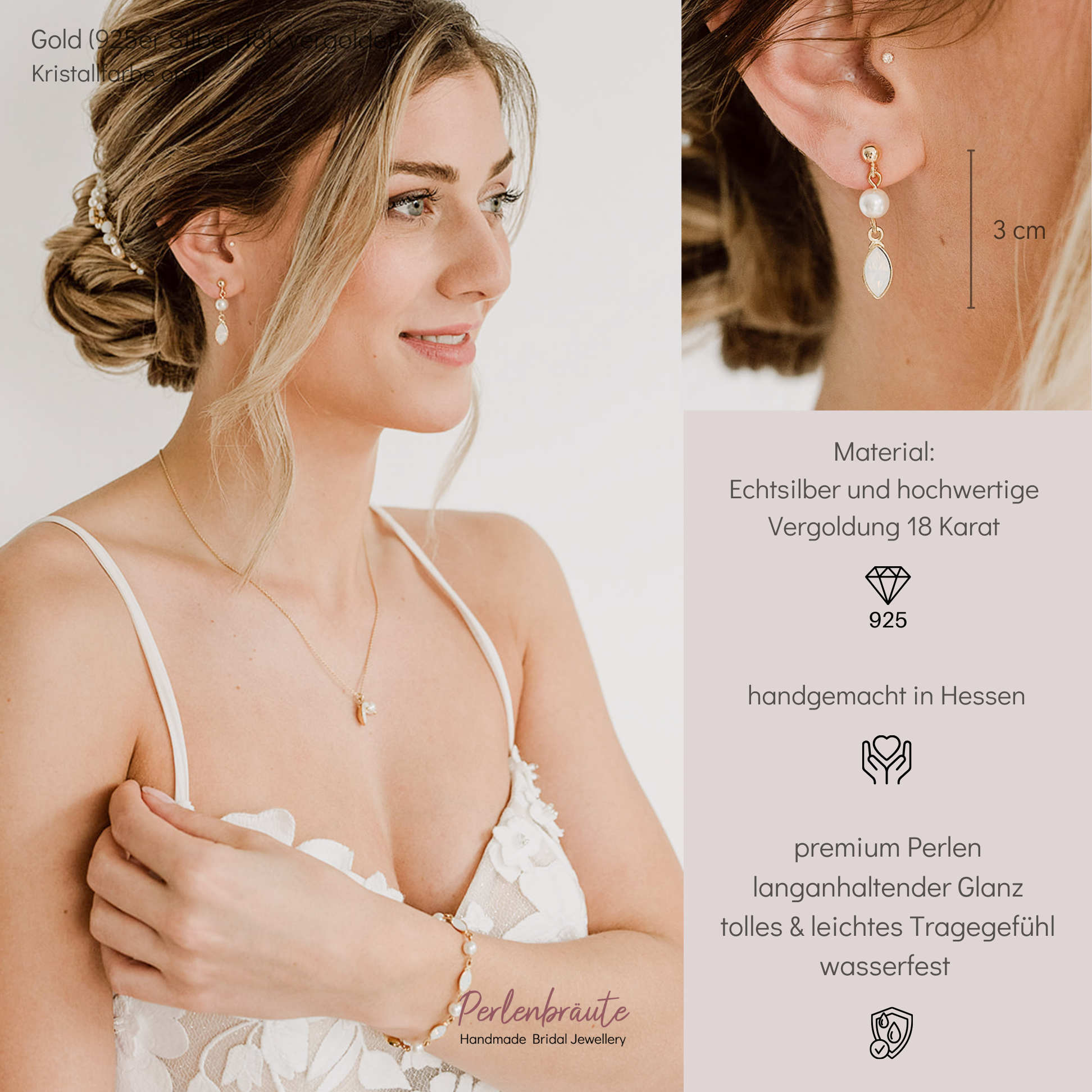 Kylie | Ohrringe Hochzeit mit Perle und Kristall