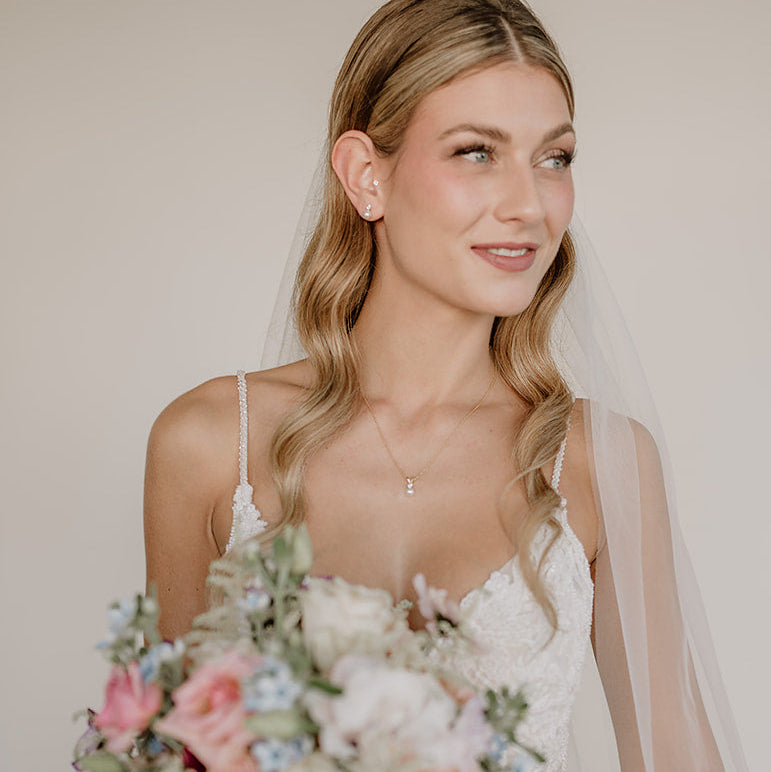 Smilla | Brauthalskette mit Perle und Zirkonia Kristall