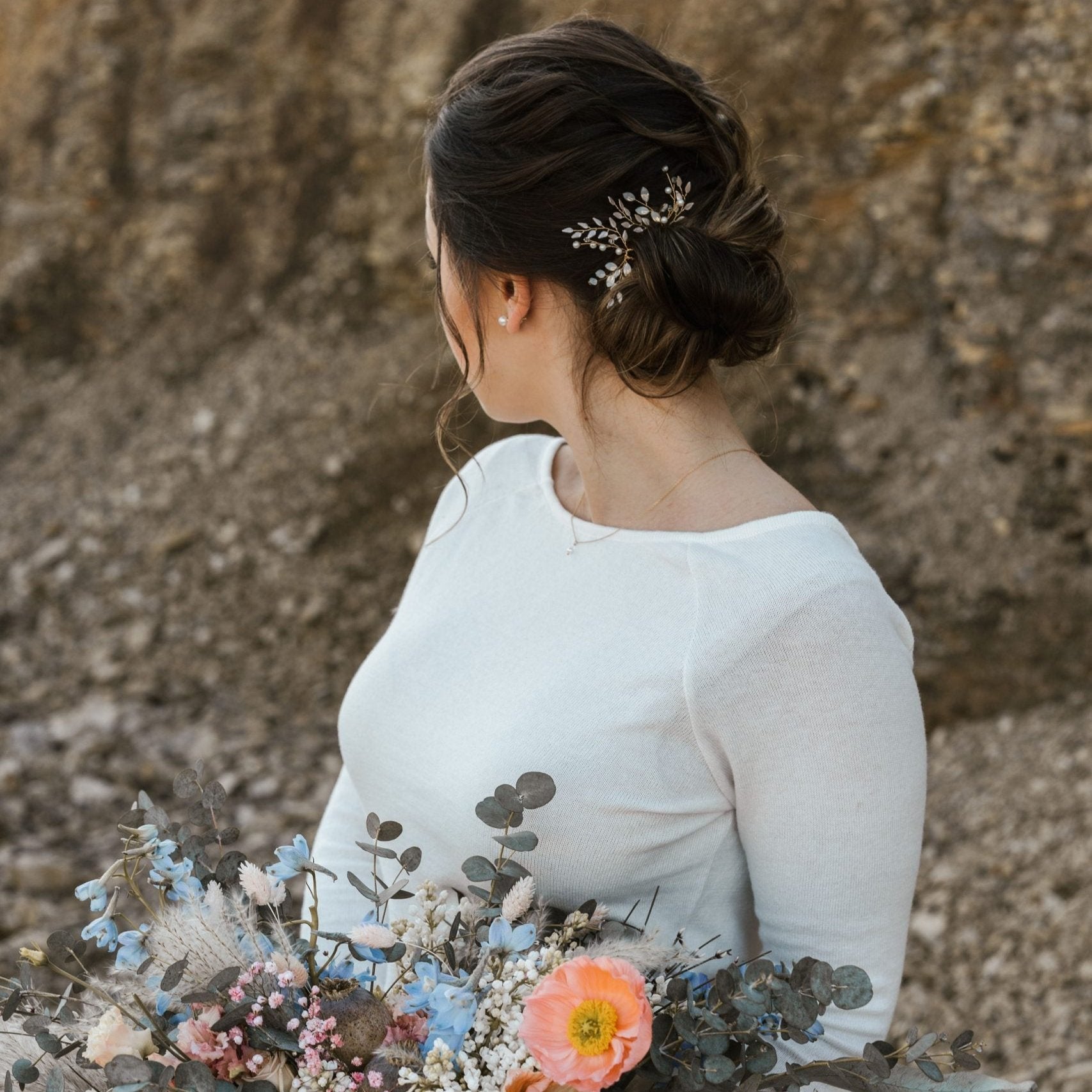 Gretchen | Haarschmuck Hochzeit, Haarnadeln mit Blättern und Perlen