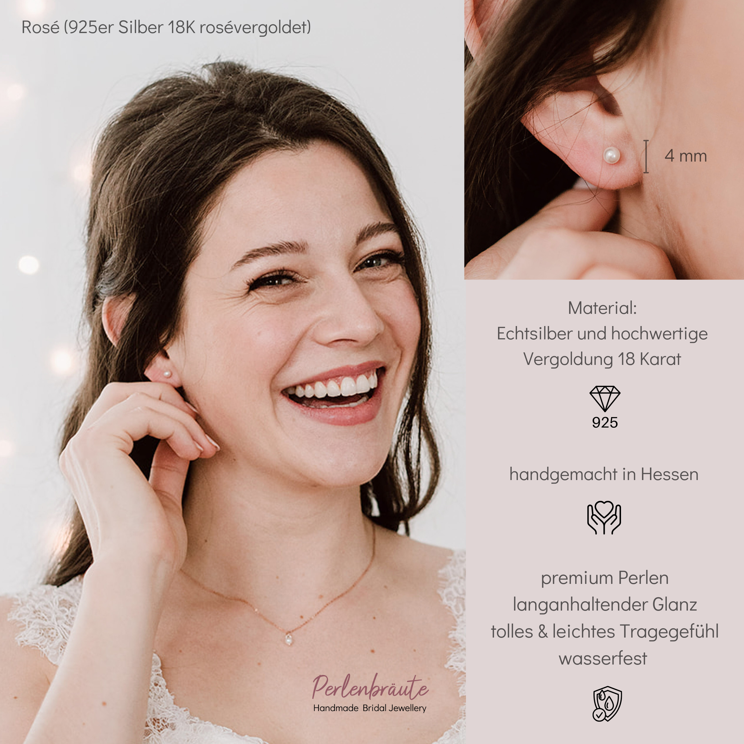 Perla 4mm | schlichte Perlenstecker Hochzeit