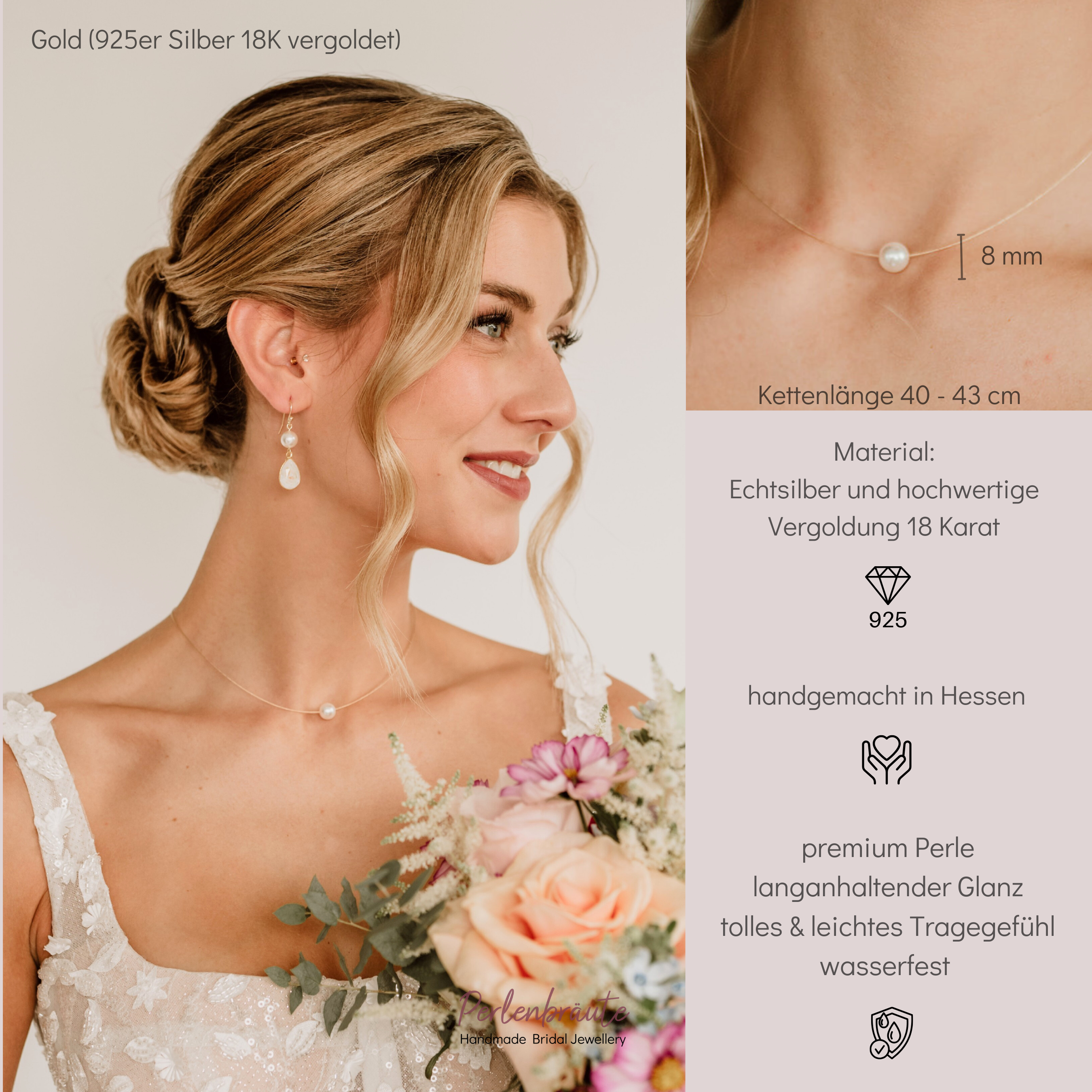 Perla 8mm | Braut Halsreif mit Perle