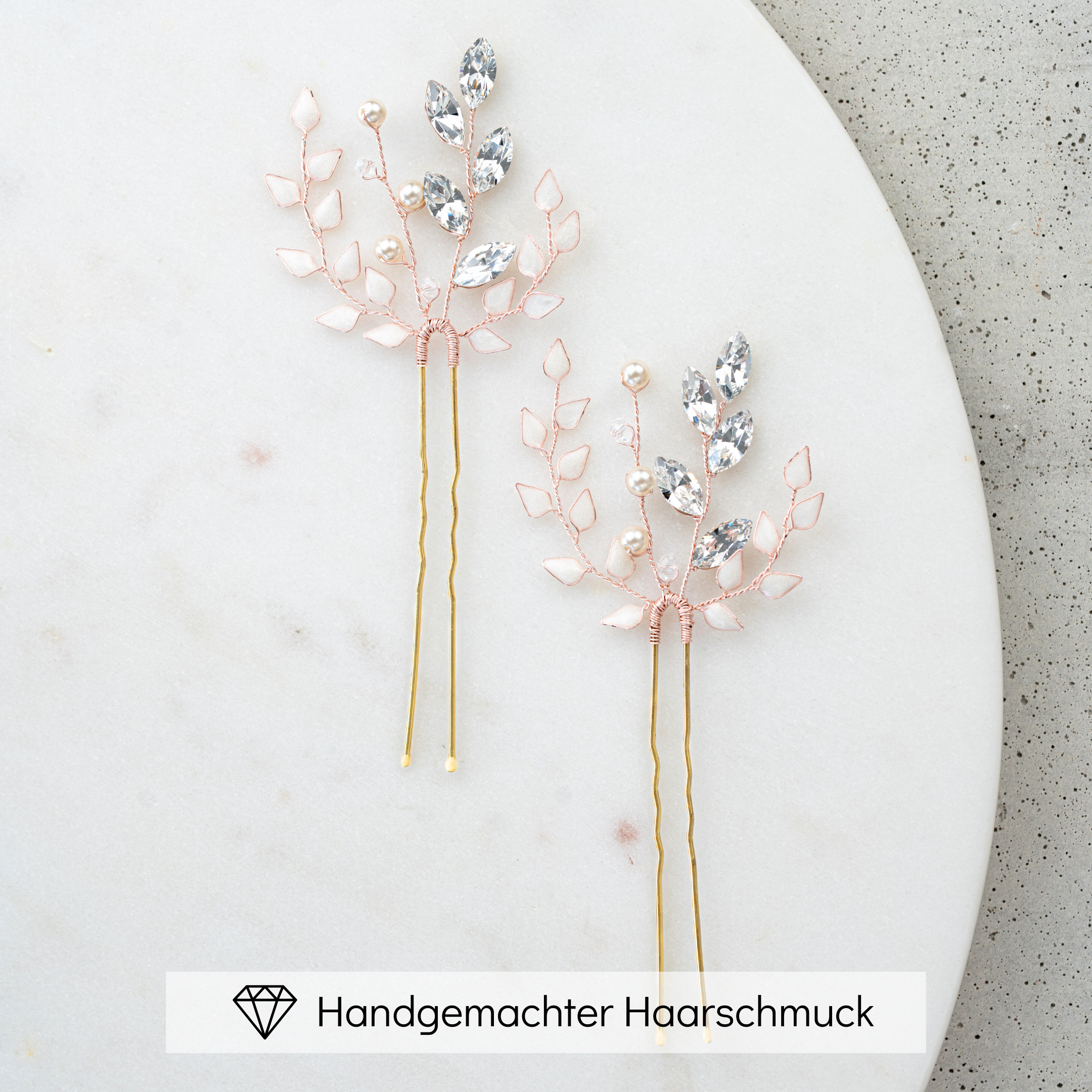 Gretchen | Haarschmuck Hochzeit - Haarnadeln mit Blättern und Perlen