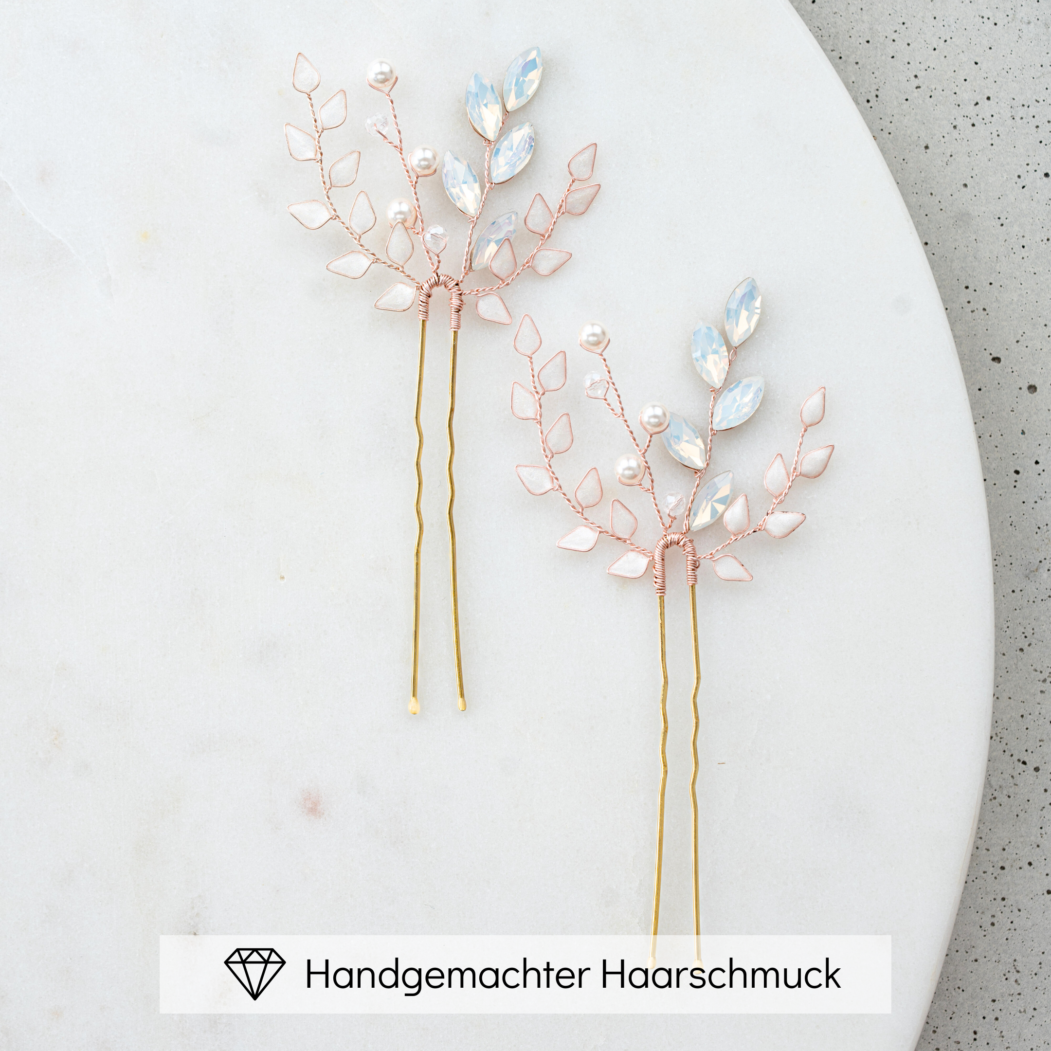 Gretchen | Haarschmuck Hochzeit - Haarnadeln mit Blättern und Perlen