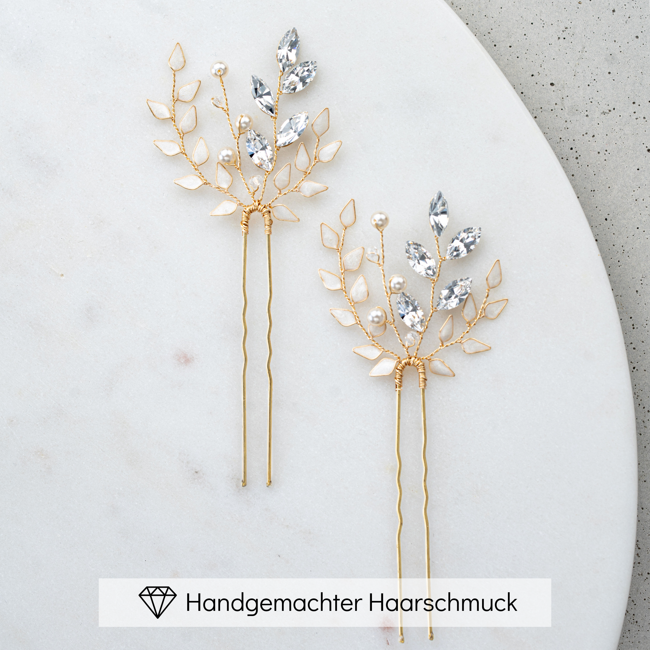 Gretchen | Haarschmuck Hochzeit - Haarnadeln mit Blättern und Perlen