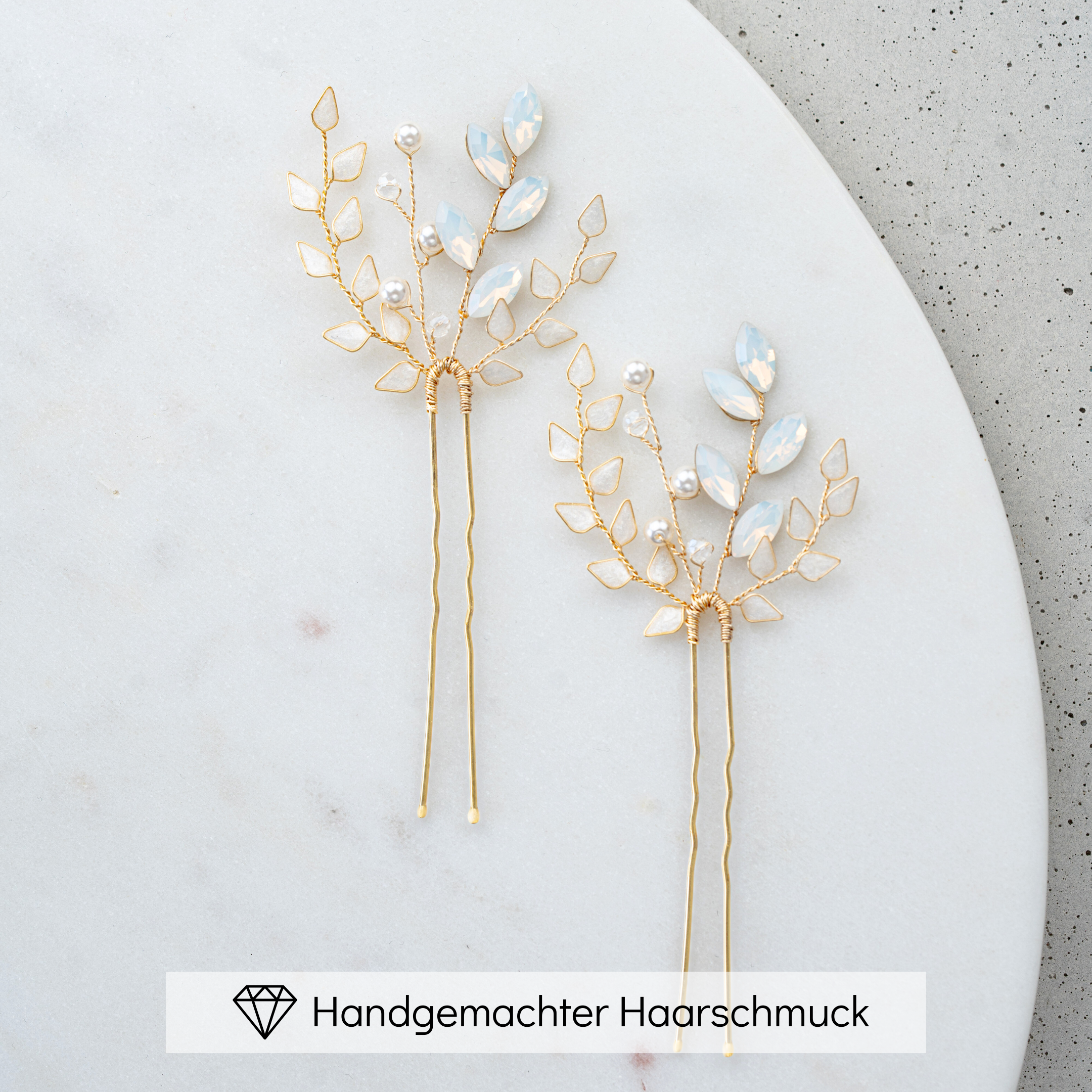Gretchen | Haarschmuck Hochzeit - Haarnadeln mit Blättern und Perlen