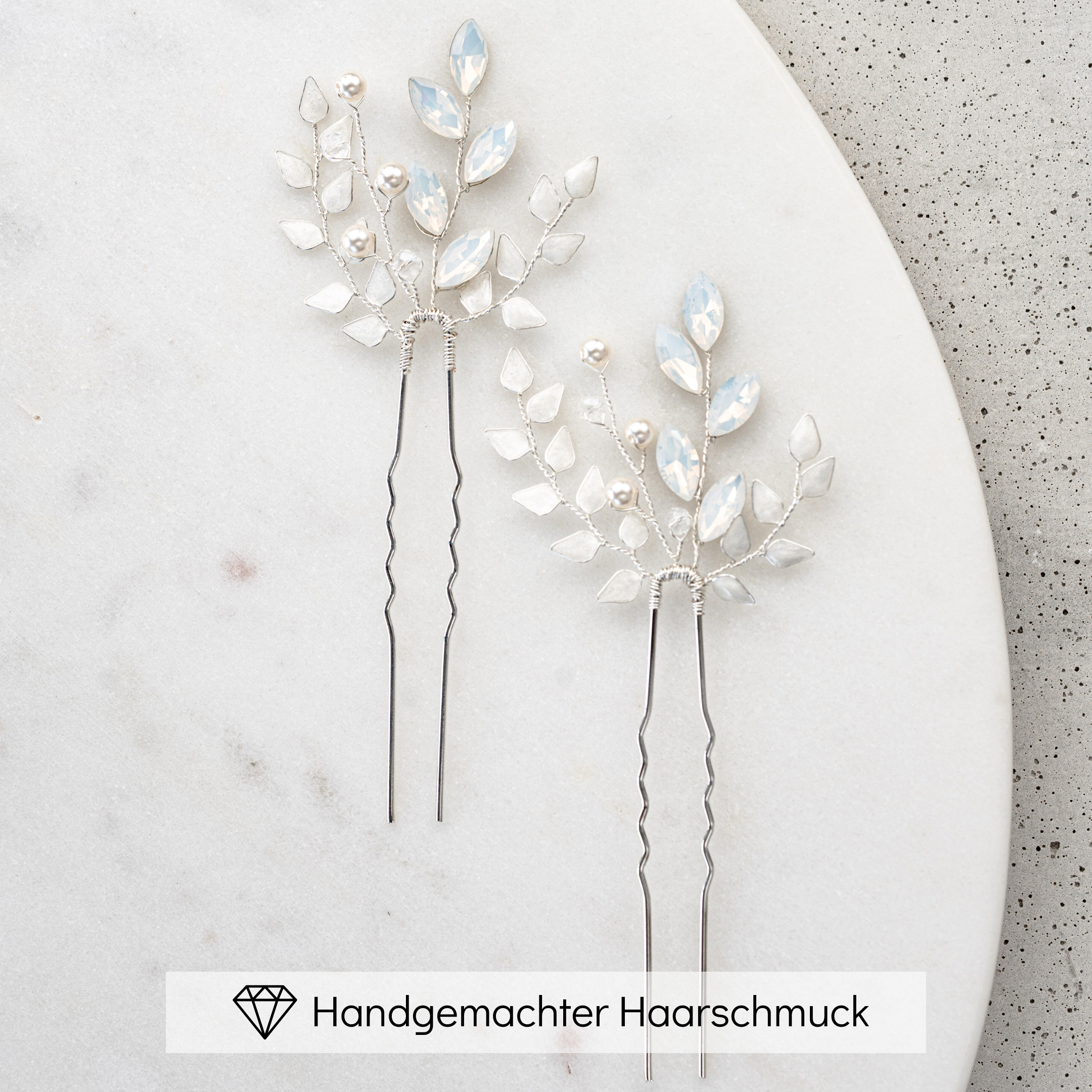 Gretchen | Haarschmuck Hochzeit - Haarnadeln mit Blättern und Perlen