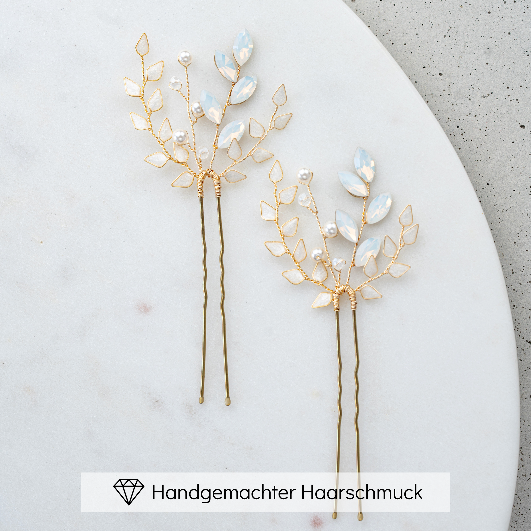 Gretchen | Haarschmuck Hochzeit - Haarnadeln mit Blättern und Perlen
