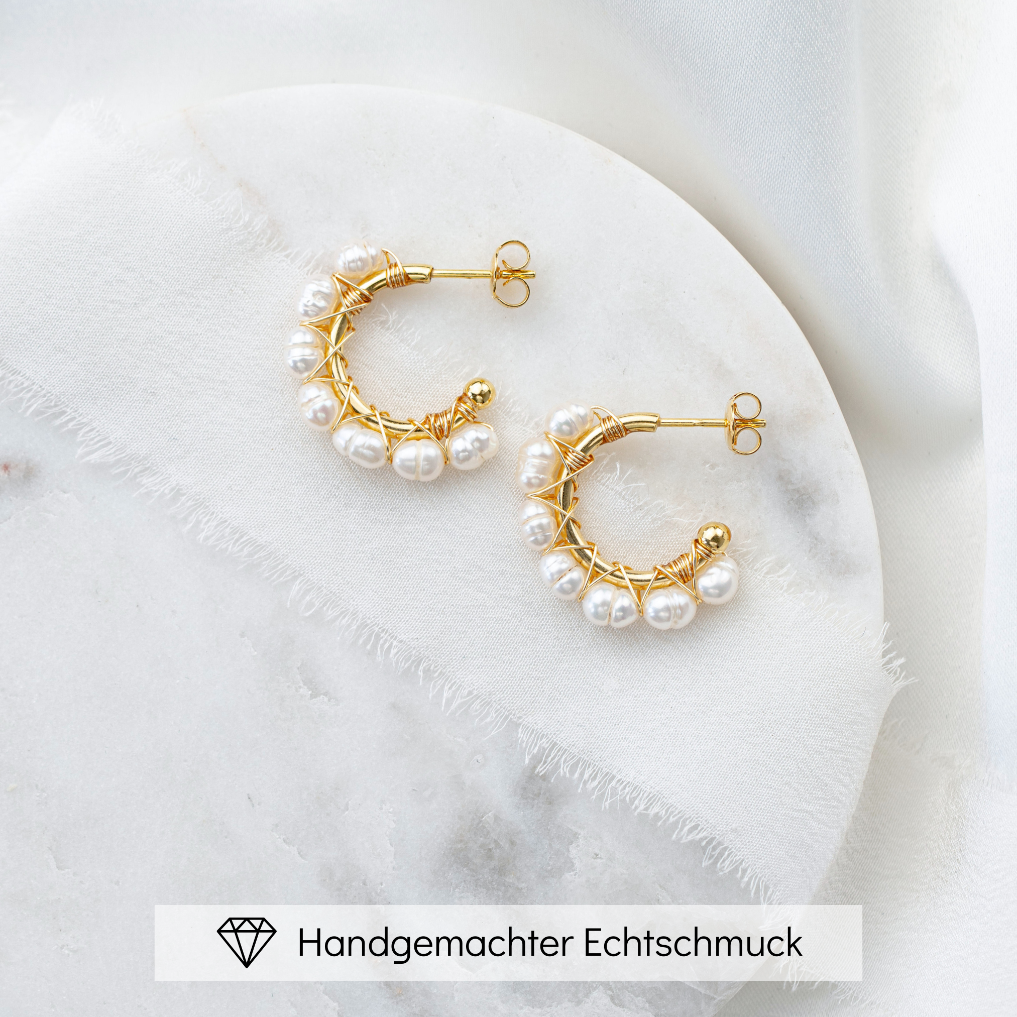 Heidi | Ohrringe Hochzeit - Creolen mit echten Perlen