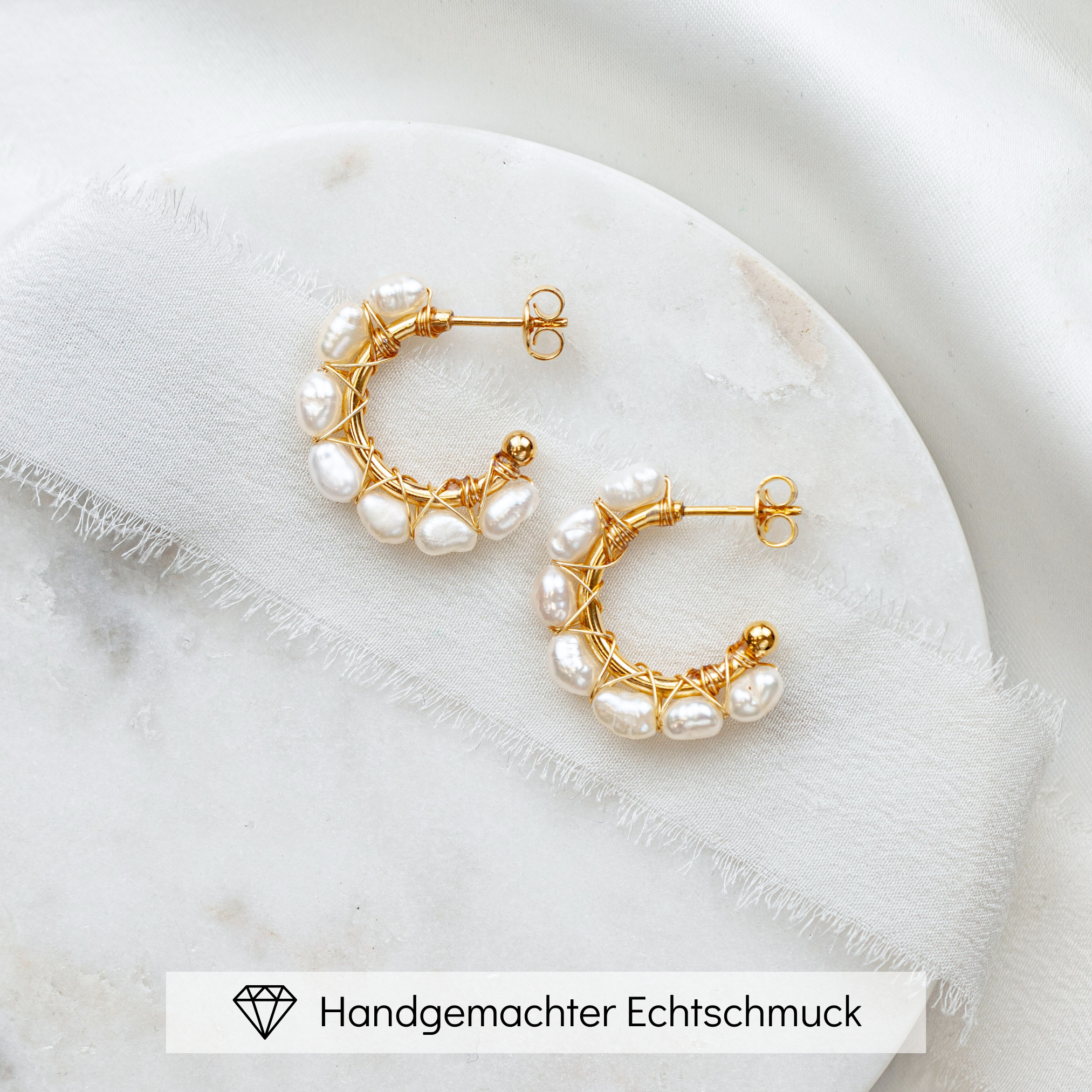 Heidi | Ohrringe Hochzeit - Creolen mit echten Perlen