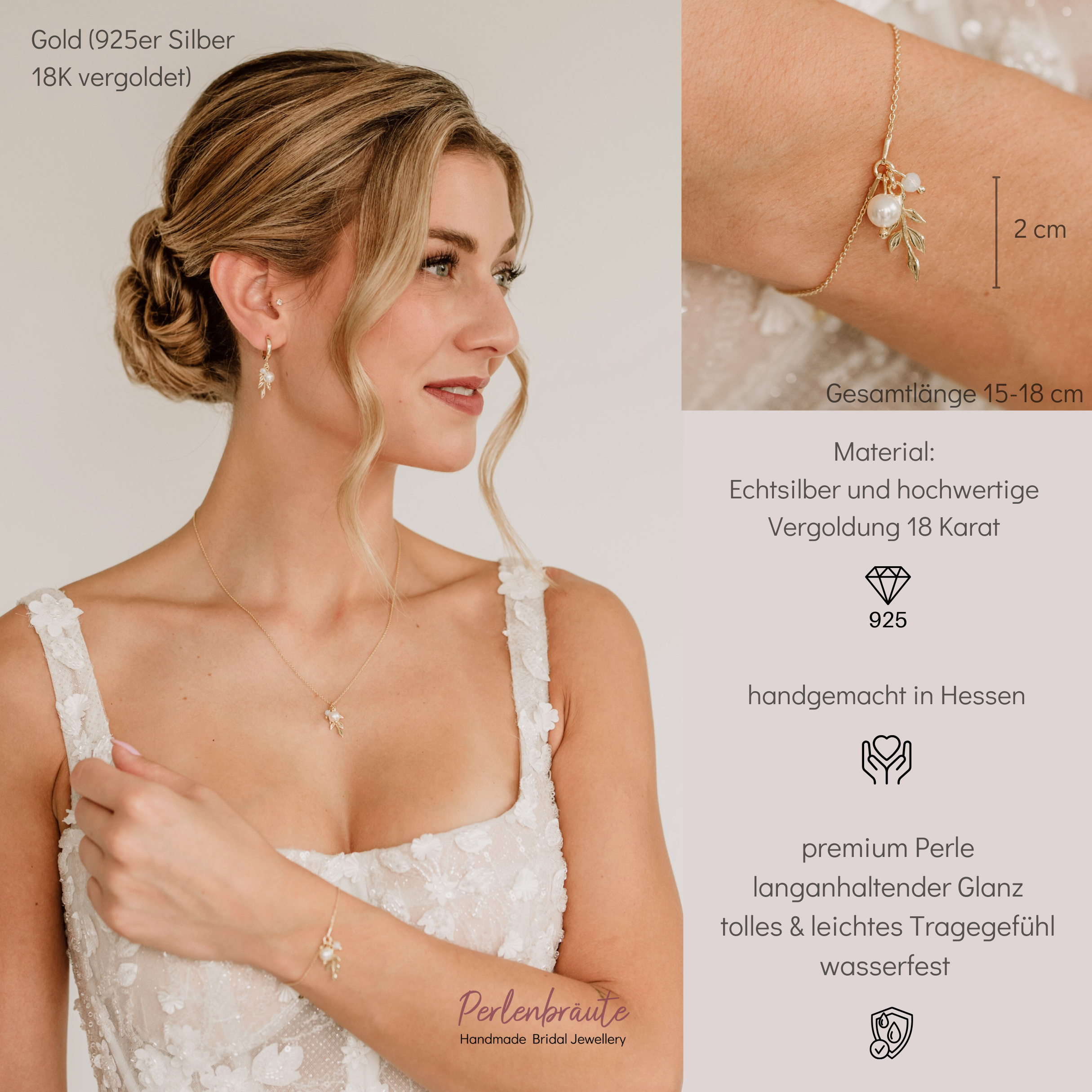 Resi | Brautarmband mit Blatt und Perle