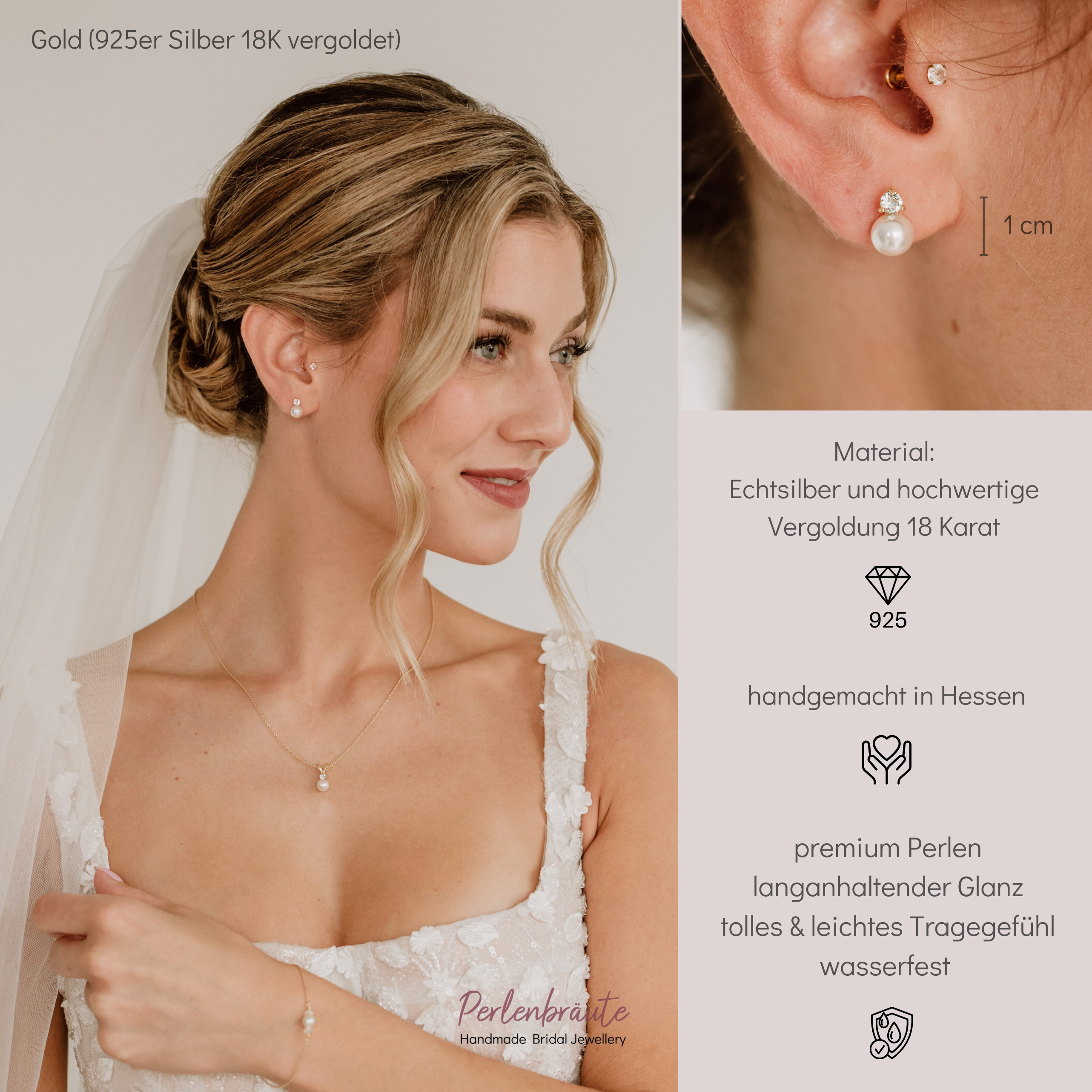 Smilla | Brautohrstecker mit Zirkonia und Perle