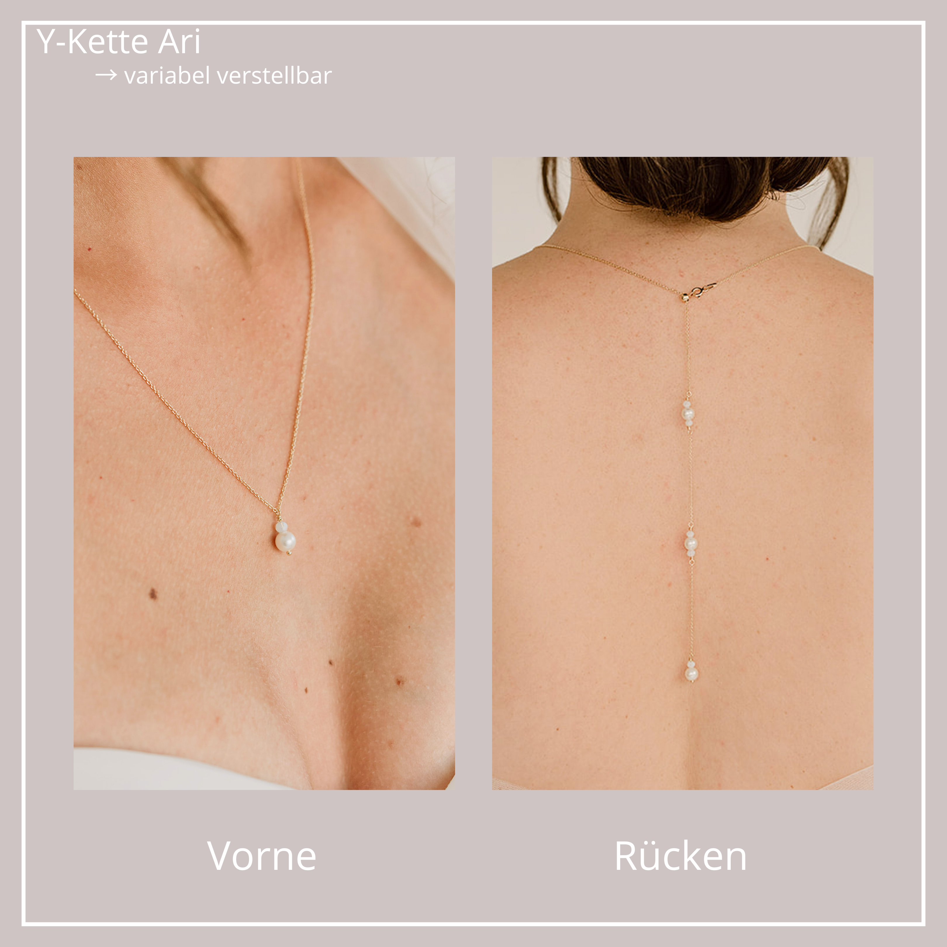Ari Halskette mit Rückenkette | Brauthalskette mit Perlen - Y-Kette