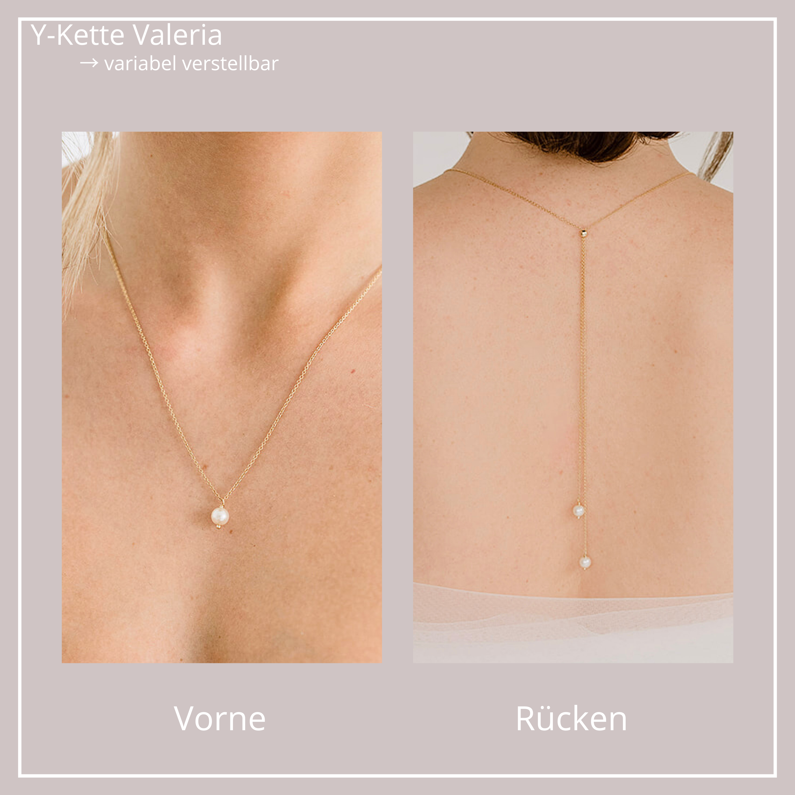Valeria Halskette mit Rückenkette | Rückenkette mit 2 Perlenanhänger - Y-Kette