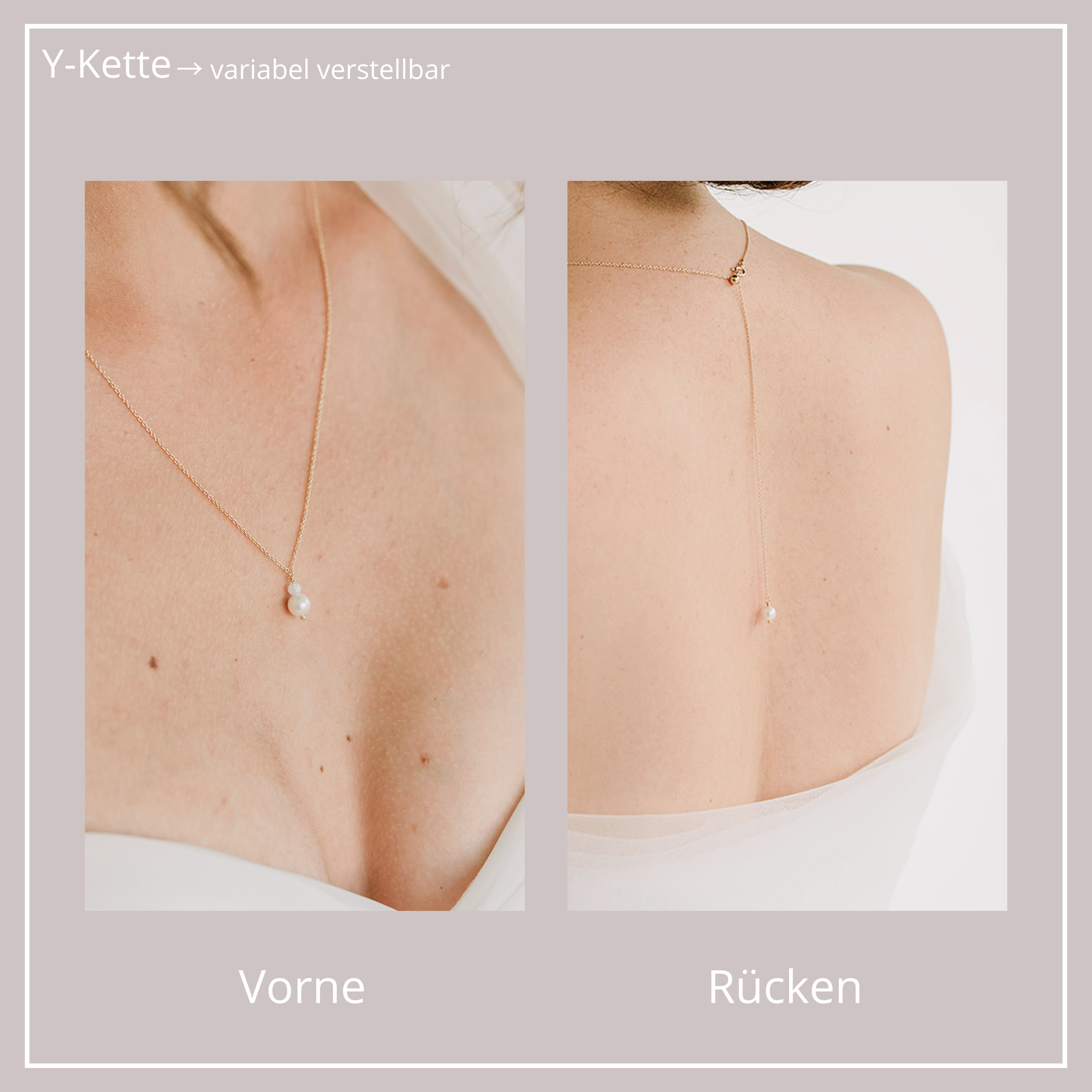 Halskette mit Rückenkette | Brauthalskette mit Perlen, Y-Kette