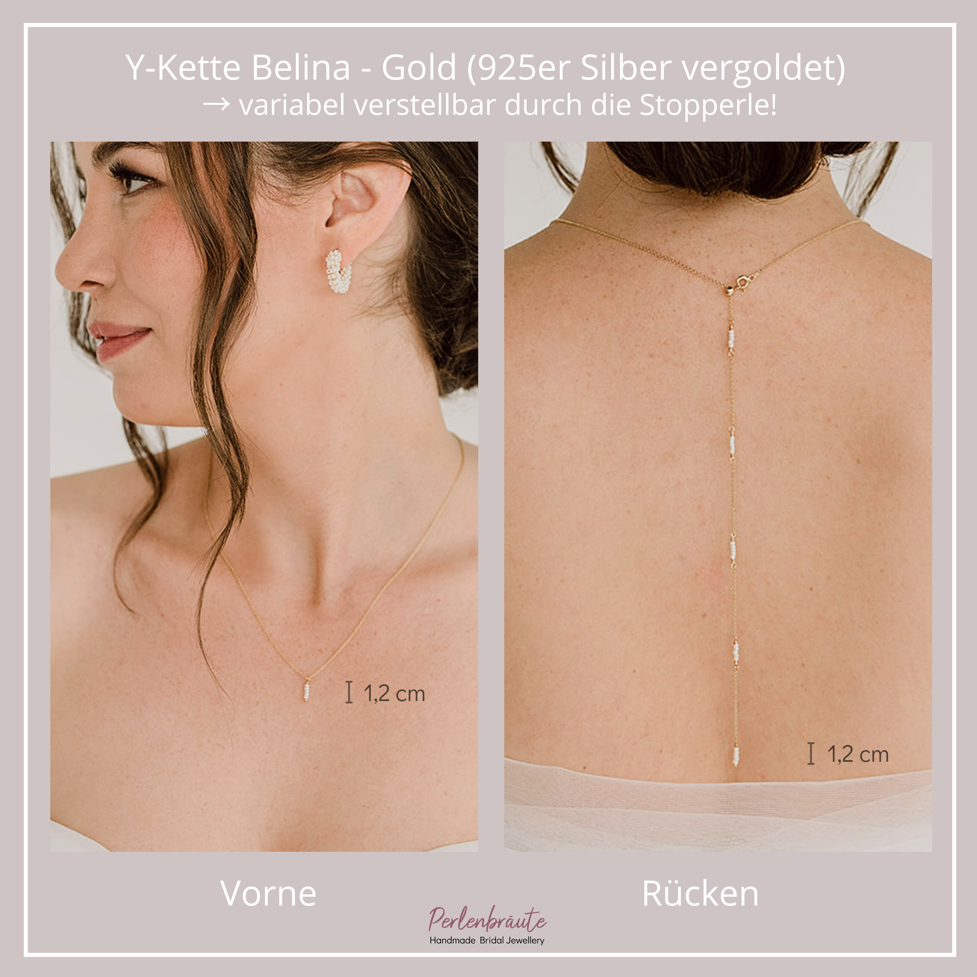 Belina Halskette mit Rückenkette | Brauthalskette mit Perlen - Y-Kette