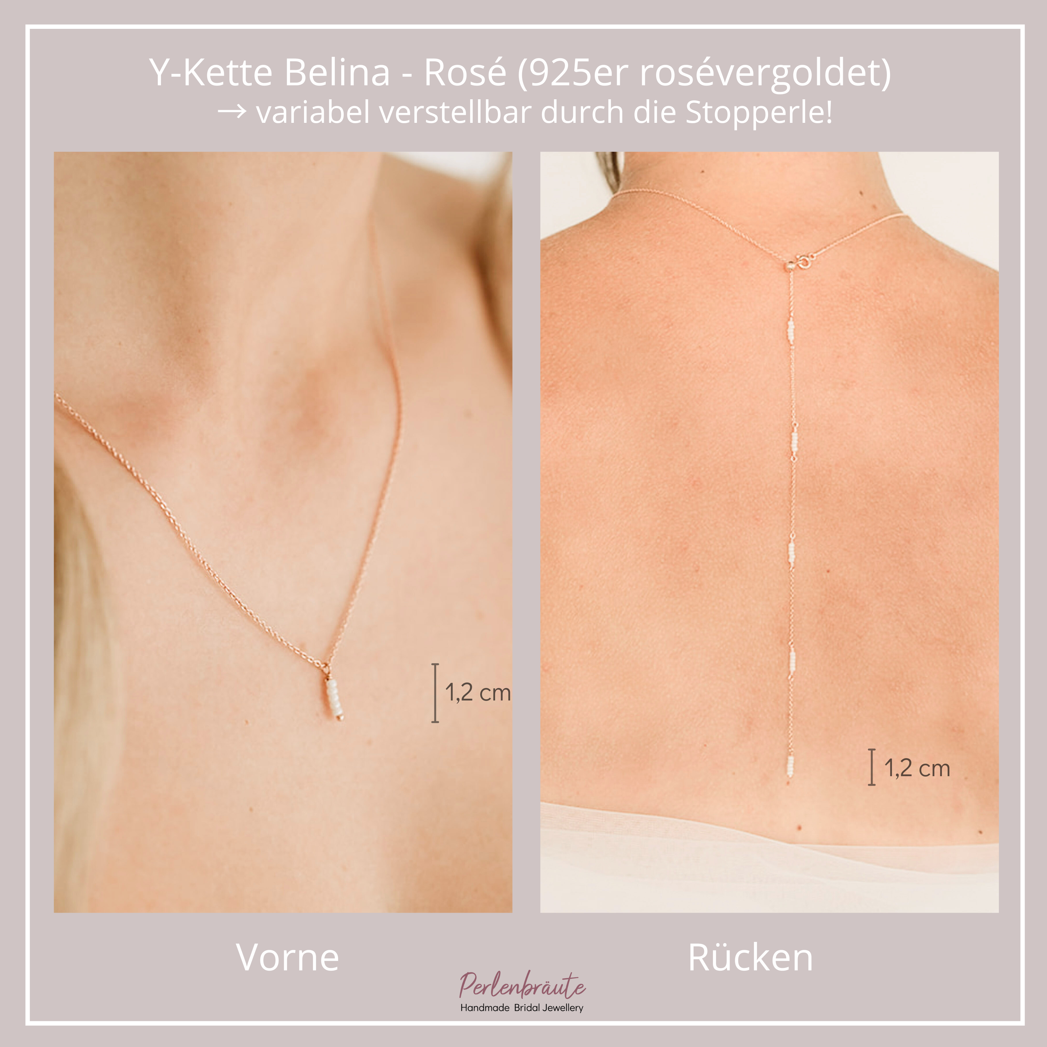 Belina Halskette mit Rückenkette | Brauthalskette mit Perlen - Y-Kette