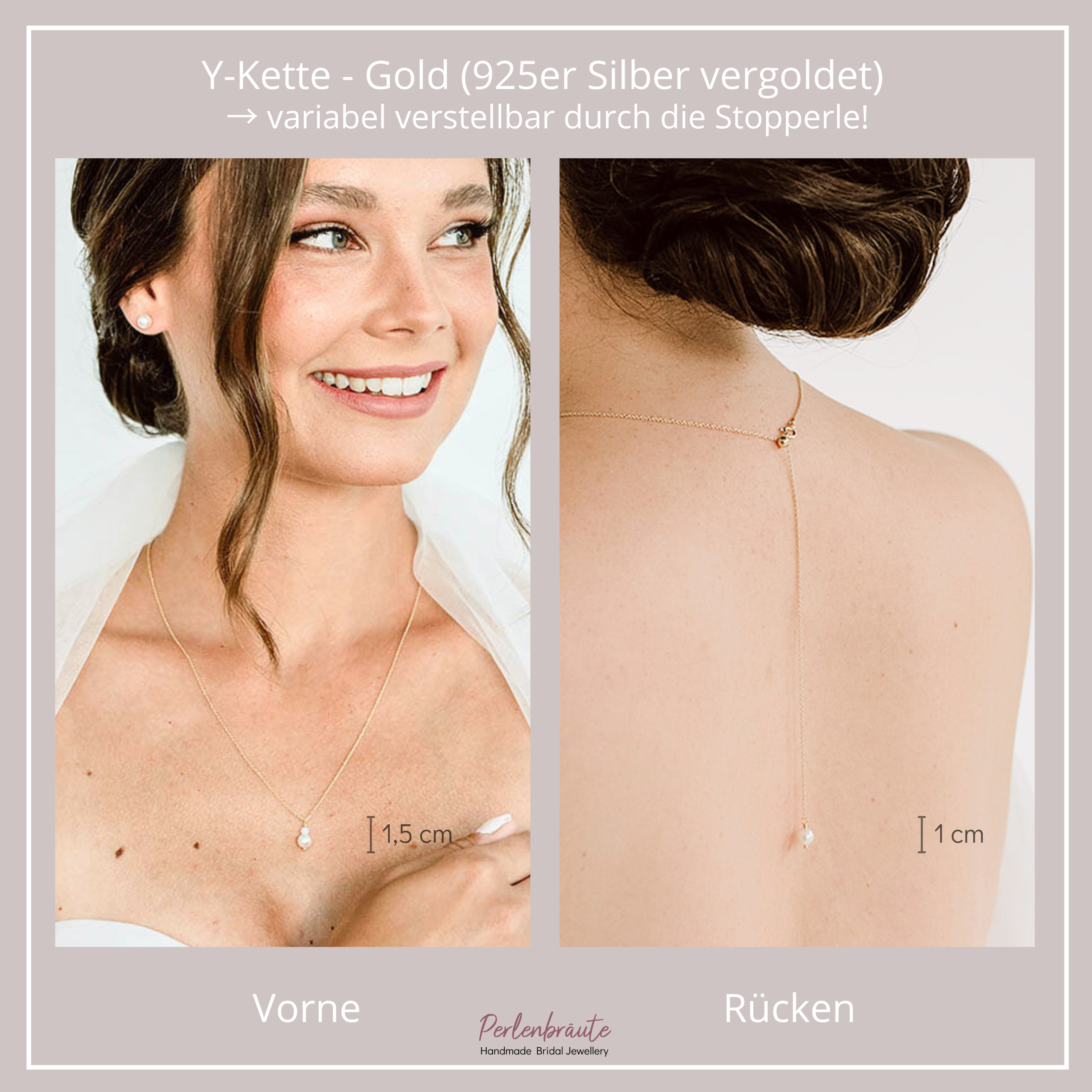 Halskette mit Rückenkette | Brauthalskette mit Perlen, Y-Kette