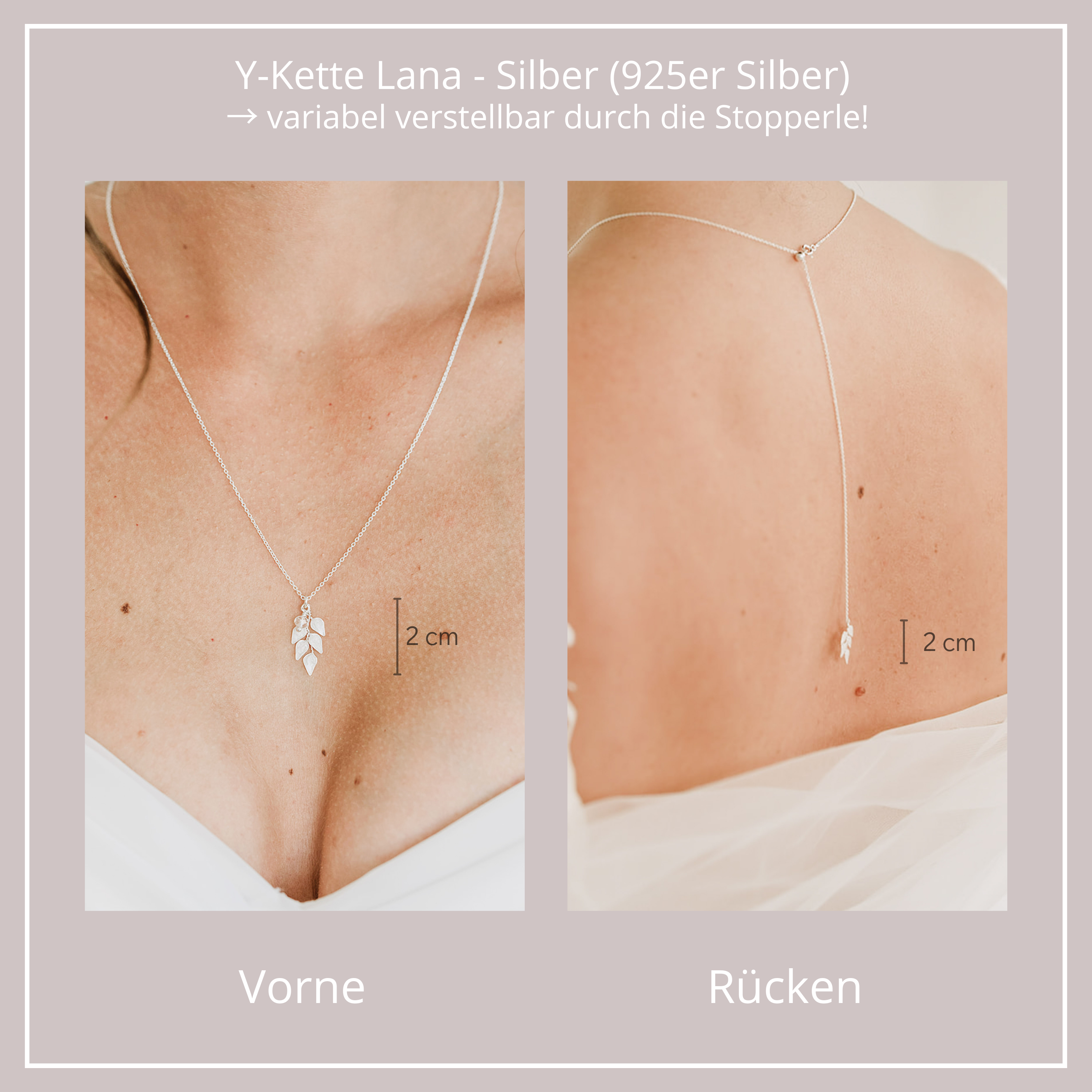 Lana Halskette mit Rückenkette | Brauthalskette mit Blättern - Y-Kette