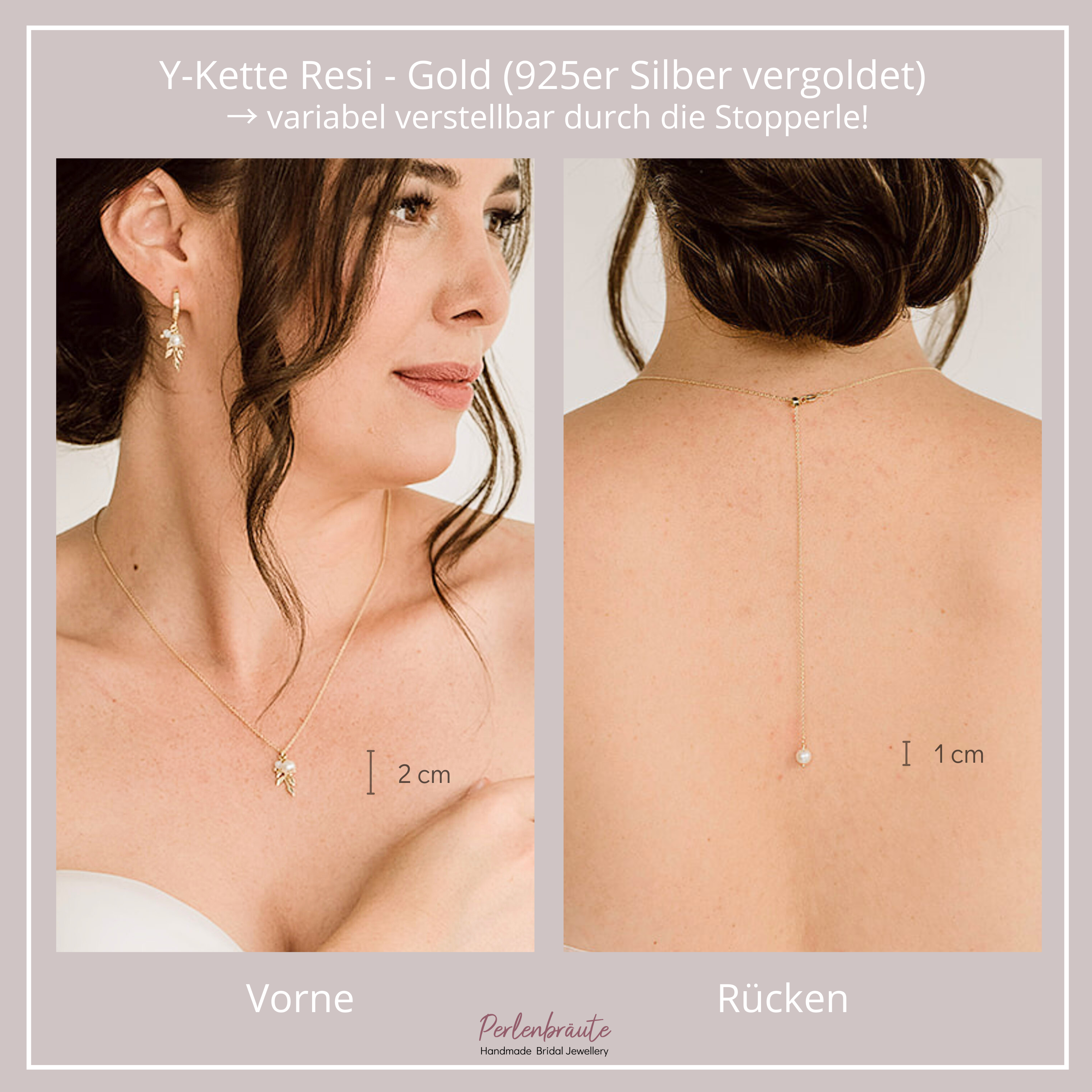 Resi Halskette mit Rückenkette | Braut Y-Kette mit Perlen und Blättern