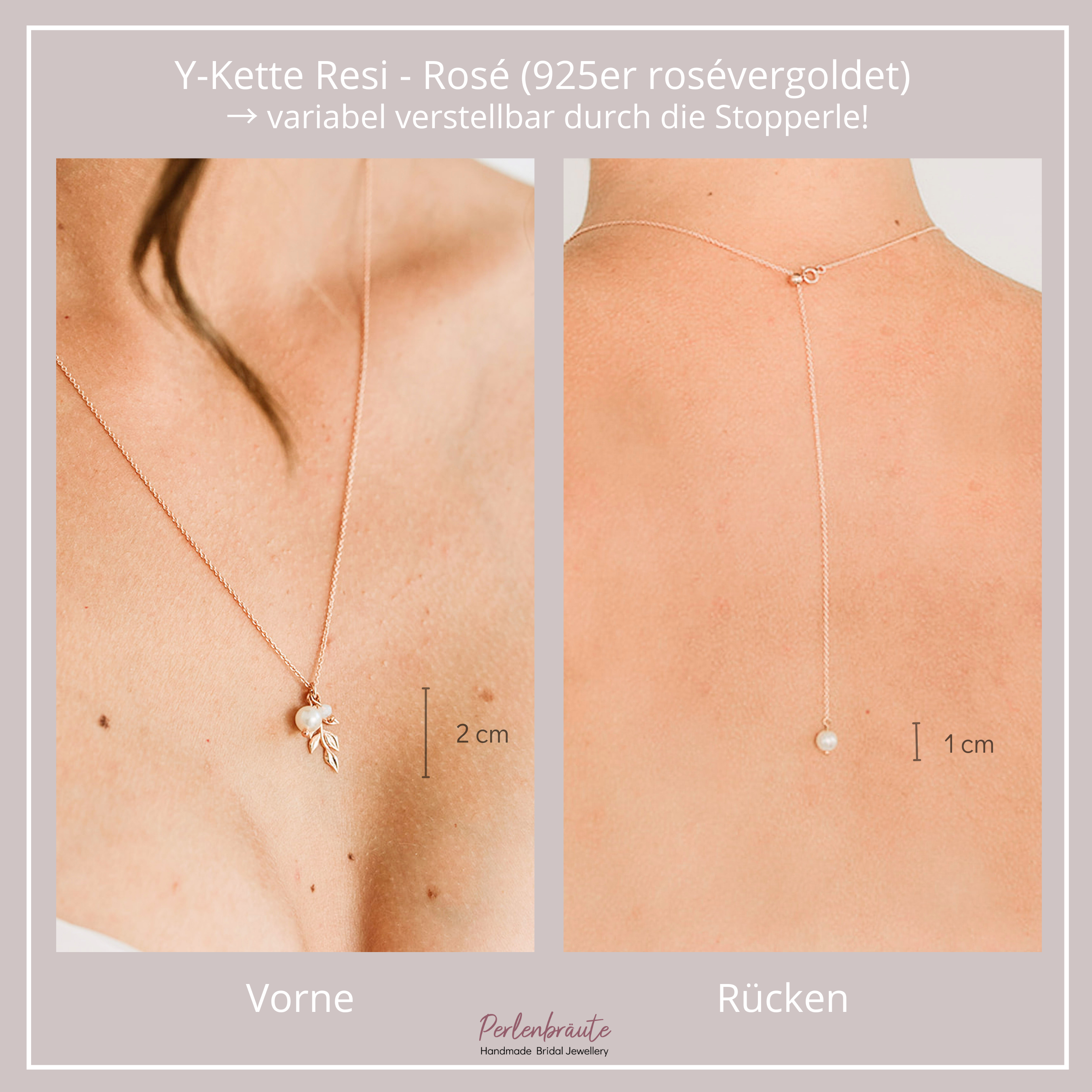Resi Halskette mit Rückenkette | Braut Y-Kette mit Perlen und Blättern