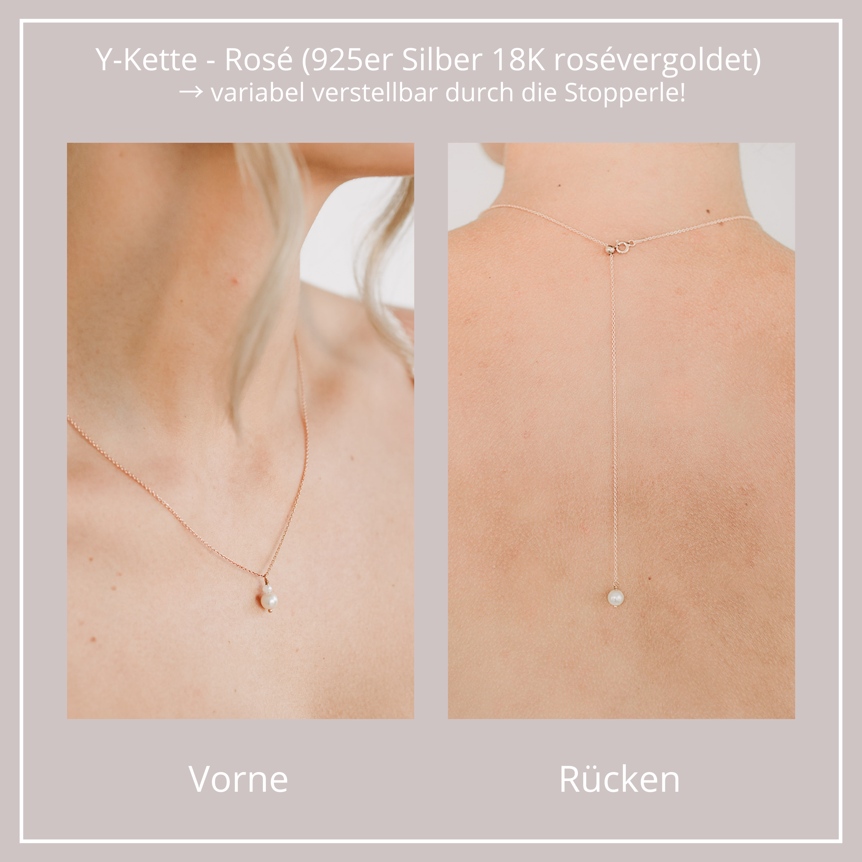 Halskette mit Rückenkette | Brauthalskette mit Perlen, Y-Kette
