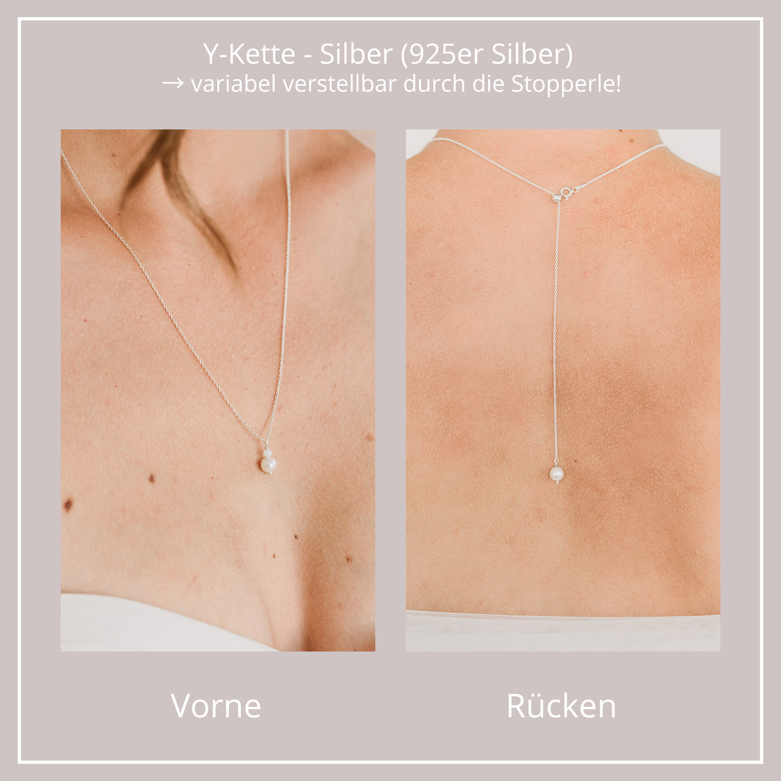Halskette mit Rückenkette | Brauthalskette mit Perlen, Y-Kette